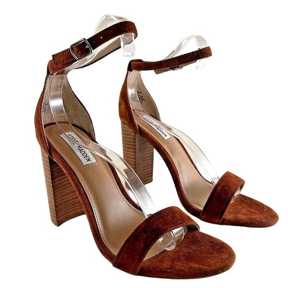 Women's Steve Madden Carrson Chestnut Brown Suede Ankle-Strap Block Heels Sz 9.5 - Picture 2 of 7